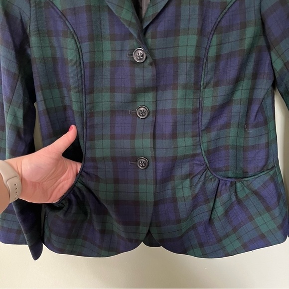Pendleton Virgin Wool Women’s 3 Button Closure Plaid Blazer Jacket Blue Green 10 - Picture 7 of 10